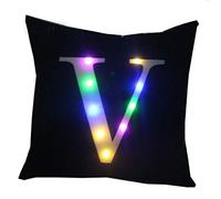 ZUODU Creative LED Colorful Flashing Velvet Letter V Cushion Cover Pillow Cover - Bar, Party, Festival, Gift Use - 18”x18” or 45cm x 45cm 1pc (V-Black)