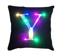 ZUODU Creative LED Colorful Lighting Velvet Letter Cushion Cover Pillow Cover - Bar, Party, Festival, Gift Use - 18x18 inch (45cm x 45cm) 1pc Y Black