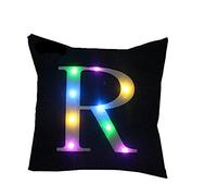 ZUODU Creative LED Colorful Lighting Velvet Letter Cushion Cover Pillow Cover Bar Use Party Use Festival Use Gift Use18”x18” or 45cm x 45cm 1pc (R-Black)