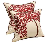 ZUODU Cushion Cover 2PCS 45cmx45cm Embroidered Cotton Linen Decorative Red Pillow Cover Cushion Case Pillow Case - The Tree of Life (Red with Frame) (RED-2PC)