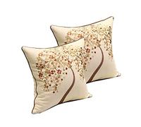 ZUODU Embroidery Cushion Cover 2PC 45cmx45cm Embroidered Cotton Linen Decorative Throw Pillow Cover Cushion Case Pillow Case - Money Tree (Happy Tree-Silver Gray 2PC)