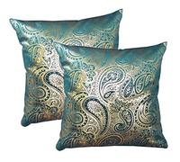 ZUODU Gold Foil Printing Green Velvet Cushion Cover Home Decorative Throw Pillow Cover 2 Pieces Country Style 45cm X 45cm(golden flower-set of 2)