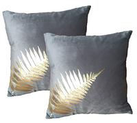 ZUODU Grey Velvet Cushion Covers Square 45 Cm Printing Peach Skin Like Decorative Pillow Cover Cushion Cover 18 by 18 Inch Golden Leave Grey 2pc