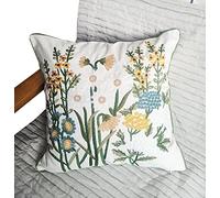 ZUODU Hand Made Embroidery Home Decoration Daisy Cushion Cover 45 X 45 Cm Chrysanthemum Pillow Cover 18 x 18 Inch Green