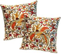 ZUODU Phoenix Cushion Cover 2 Pieces 50cm x 50cm Cotton Linen Decorative Throw Pillow Cover Orange Cushion Case