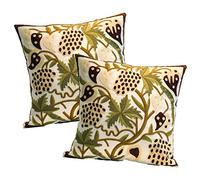 ZUODU Set of 2 Green Embroidery Cushion Cover Case Pillowcases Embroidered Plant leaves Square Throw Pillow Case Protectors Home Sofa Cushion Cover in Living Room 18x18 Inches Colour 10