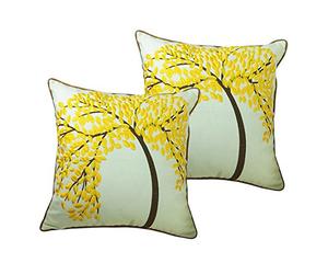 ZUODU Yellow Cushion Covers 18x18 Inch 2PC 45cmx45cm Embroidered Cotton Linen Decorative Throw Pillow Cover Cushion Case Pillow Case - The Tree of Life (Yellow with Frame) (YELLOW-2PC)