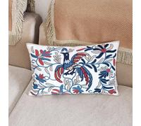 ZUODUTEX 1Pc Fire Phenix Cotton Cushion Case Blue Bird Cushion Covers 30 X 50 Cm Rectangle Navy Cushion Cover Bohemia Exotic Style Pillow Sham Embroidered Throw Pillow Cover 12 x20 Inch