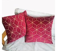 ZUODUTEX 40 x 40 Cm Pack of 2 Embroidered Wine Red Velvet Cushion Covers With Golden Pattern Decorative Throw Pillow Cover Cushion Case Pillow Case