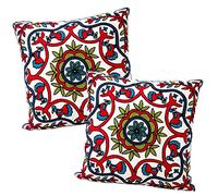 ZUODUTEX Set of 2 Big Embroidery Red Cushion Cover 45 x 45 Cm Flower Square Throw Pillow Case 18 Inch Pilllow Protectors for Home Decorating Bedroom Living Room 18x18 Inches Color 6