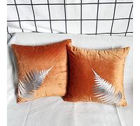 ZUODUTEX Set of 2 Silver Foil Printing Plant Leaves Orange Velvet Cushion Protector Festival Sofa Pillow Cover Gift Cushion Covers for Sofa Car Home Decor 45 x 45 Cm 2 Pieces