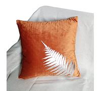 ZUODUTEX Silver Foil Printing Plant Leaves Orange Velvet Cushion Protector 18 x 18 Inches Festival Sofa Pillow Cover Gift Cushion Covers for Sofa Car Home Decor 45 x 45 Cm 1 Piece Cover