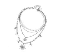 Zuoeay 1 Set Stainless Steel Necklace Paper Clip Charm Neckchain Pearls Neckwear With Unique Flower And Sea Star Designing Fashion Paper Clip Neckchain