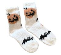 Zuoeay Cozy Coral Fleece Women's Socks With Cartoon Pumpkin Ghostly Witch Hat Pattern For Halloween Indoor Fuzzy Slipper Women's Fuzzy Slipper