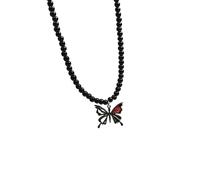 Zuoeay Elegant Black Crystal Bead Necklace Stylish Heart And Butterfly Black Crystal Bead Adornment For Festivals Mysterious Charm
