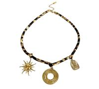 Zuoeay Fashion Marine Series Leopard Print Cord Necklace With Gold Starfishes Pendant Neck Jewelry For Daily Wear Dates Parties Beach Vacation Necklace