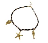 Zuoeay Fashion Marine Series Leopard Print Cord Necklace With Gold Starfishes Pendant Neck Jewelry For Daily Wear Dates Parties Beach Vacation Necklace