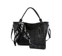 zuoge Women Skull Tote Bag Revit Studded Handbag Pu Leather Purse and Wallet Scarf 3Pcs Set, Black, L, Tote