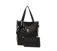 zuoge Women Skull Tote Bag Revit Studded Handbag Pu Leather Purse and Wallet Scarf 3Pcs Set, Deep Black, L