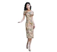ZuoHongLing Modern Chinese Cheongsam Elegant Retro Chinese Style Long Banquet Cheongsam Dress Cosplay Outfit (Color : Yellow, Size : 3XL=Bust 102cm)