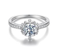 ZUOHUI 1 Carat D Color Moissanite Solitaire Ring for Women - 925 Sterling Silver Floral Design Wedding Band & Engagement Ring | Sparkling Gift for Her (Size 6/7/8 US)(8)