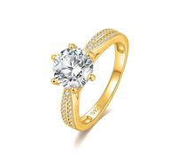 ZUOHUI 1CT/2CT/3CT Six-Prong Moissanite Ring in S925 Sterling Silver - Unisex Wedding Band for Men and Women, Suitable for Engagement, Anniversary & Special Occasions(1CT Gold,8)