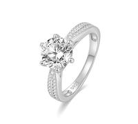 ZUOHUI 1CT/2CT/3CT Six-Prong Moissanite Ring in S925 Sterling Silver - Unisex Wedding Band for Men and Women, Suitable for Engagement, Anniversary & Special Occasions(1CT Platinum,9)