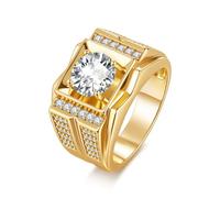 ZUOHUI 2ct Moissanite 925 Sterling Silver Engagement & Wedding Band Ring for Women Men - Luxurious Four Prong Setting, D-E Colour, 8mm Round Cut Anniversary Gift with Gift Box(Gold,10)