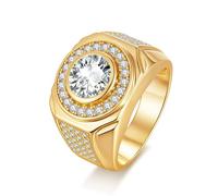 ZUOHUI 2ct Moissanite Sterling Silver Band Ring: Luxe Wide Wedding & Promise Ring for Women/Men, D-E Colour (Sizes 7-12 US)(Gold,11)