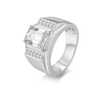ZUOHUI 3CT Emerald Cut Moissanite Ring - S925 Sterling Silver Hip Hop Style Unisex Band for Men and Women, Suitable for Daily Wear, Stacking & Special Occasions (Sizes 7-12)(Silver,12)