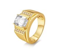 ZUOHUI 3CT Emerald Cut Moissanite Ring - S925 Sterling Silver Hip Hop Style Unisex Band for Men and Women, Suitable for Daily Wear, Stacking & Special Occasions (Sizes 7-12)(Gold,11)