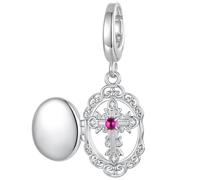 ZUOHUI 925 Silver Oval Photo Locket Bead Charm for Pandora Bracelet | Openable fits Troll Biagi Chamilia Vintage Filigree DIY Jewellery Supplies Gift for Her Dangle Pendant Birthday Christmas