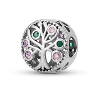 ZUOHUI 925 Silver Tree of Life Openwork Charm Bead CZ for Pandora Bracelet | Rhodium Plated Dangle with Coloured Fits Troll Biagi Chamilia Bracelet DIY Jewellery Gift for Her Birthday Anniversary