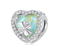 ZUOHUI 925 Sterling Silver Bead Charms - Heart-Shaped Four Leaf Clover DIY Jewelry Charms with 3A Zircon & Glass Accents, Compatible with Pandora/Biagi/Troll/Chamilia (Gift Box Included)