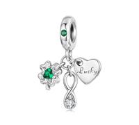 ZUOHUI 925 Sterling Silver Bead Charms - Lucky Four Leaf Clover Pendant with Zircon, Fresh Style DIY Jewelry Charms Compatible with Pandora/Biagi/Troll/Chamilia (Gift Box Included)