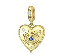 ZUOHUI 925 Sterling Silver Evil Eye Heart Charm | Gold Plated | Fits Pandora Bracelet | DIY Jewellery | Protective Gift for Women