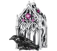 ZUOHUI 925 Sterling Silver Gothic Cathedral Raven Charm Bead for Pandora | Dark Castle Dangle Pendant fits Troll Biagi Chamilia Bracelet Halloween DIY Jewellery for Her Birthday Valentine's Day