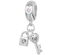 ZUOHUI 925 Sterling Silver Love Heart Key Charm Bead Set for Pandora | Bird Lock Dangle Pendant fits Troll Biagi Chamilia Bracelet Gift for Her Birthday Valentine's Day Christmas