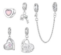 ZUOHUI 925 Sterling Silver Love Heart Key Charm Bead Set for Pandora | Bird Lock Dangle Pendant fits Troll Biagi Chamilia Bracelet Gift for Her Birthday Valentine's Day Christmas