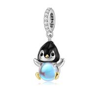 ZUOHUI 925 Sterling Silver Penguin Moonstone Charm | Winter Animal Bead | Fits Pandora | DIY Jewellery | Christmas Gift for Her