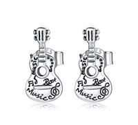 ZUOHUI 925 Sterling Silver Stud Earrings, Hypoallergenic retro lettering guitar Push Back Stud Earrings Gifts for Mom Her Wife Girlfriend SCE1155
