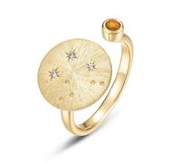 ZUOHUI Adjustable S925 Sterling Silver Real Gold Plated Zodiac Sign Band Ring, Hand-Brushed Stackable Ring for Women, Fashion Commute Jewelry (12mm)(Libra (natural opal))