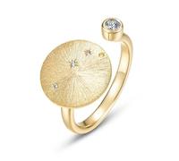 ZUOHUI Adjustable S925 Sterling Silver Real Gold Plated Zodiac Sign Band Ring, Hand-Brushed Stackable Ring for Women, Fashion Commute Jewelry (12mm)(Aries (zirconia))