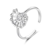 ZUOHUI Adjustable Sea Turtle Conch Dolphin Shell Ring for Women, Summer Ocean Hollow Out Design, Copper White Gold Plated Stackable Band, Sweet Style(YIR304-E)