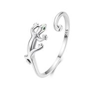 ZUOHUI Adjustable Sterling Silver Gecko Open Ring with Zirconia for Women, Stackable Band for Daily Wear, Weddings, Anniversaries