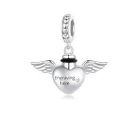 ZUOHUI Charms for Pandora Bracelets, S925 Sterling Silver Heart and Wing DIY Pendant Accessory Memorial Keepsake Ashes Jewellery Cremation Ashes Pendant for Human Pets Ashes(Engraving available)