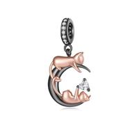 ZUOHUI Copper Plated Cat Moon Bead Charms for Pandora Bracelet DIY