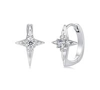 ZUOHUI Copper Plated Star Clover Hoop Earrings 925 Silver Hinged for Women