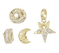 ZUOHUI Copper Plated Star Moon Bead Charms for Pandora Bracelet DIY