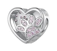 ZUOHUI Custom Engraved Paw Print Charm S925 Sterling Silver, DIY Pet Keepsake Bead for Women, Gift for Her, Compatible with European Bracelets (4.5mm Hole)(In stock)